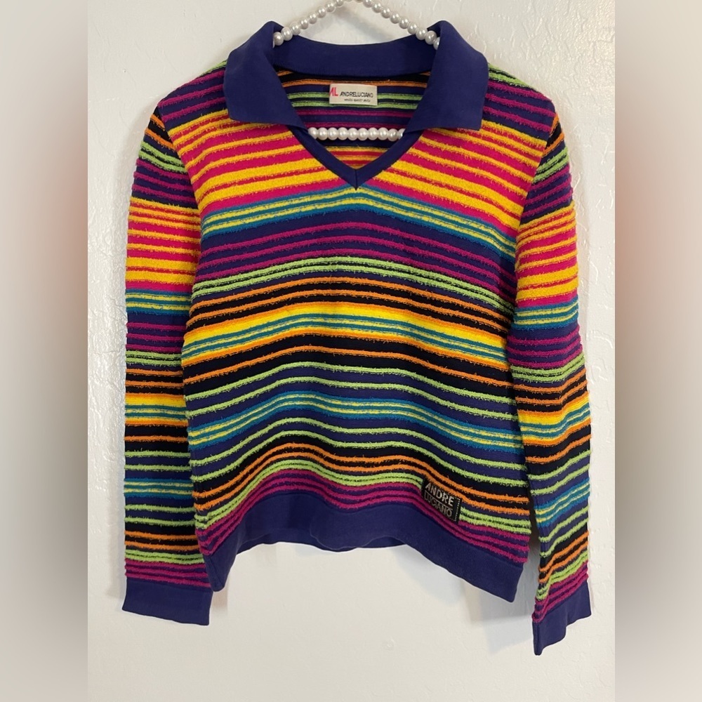 Andre Luciano Striped collared Terry Crop Top Size S